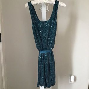 Express teal sequin detailed mini dress
